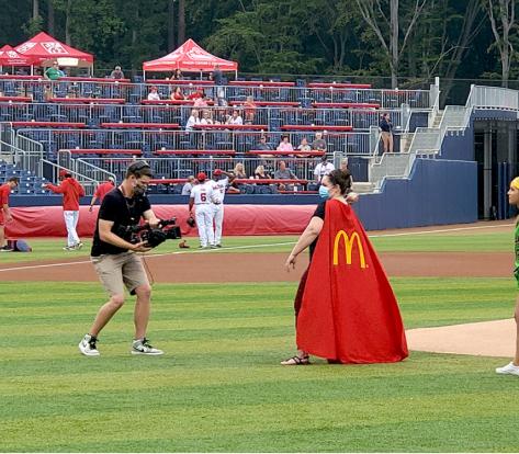 McHero Nurse of the Year (Stafford) - Sarah Weaver was honored at a FredNats game with a first pitch, Superhero McCape, $500 and 4 tickets to the game for her and her family. Sarah is a nurse at Stafford Hospital.